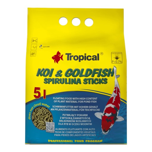 TROPICAL Koi&Goldfish Spirulina tyčinky 400g/5L krmivo do jazierka