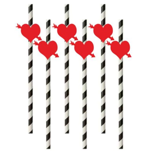 Slamky pásiky SRDCE šípky VALENTÍN zaľúbenci x6