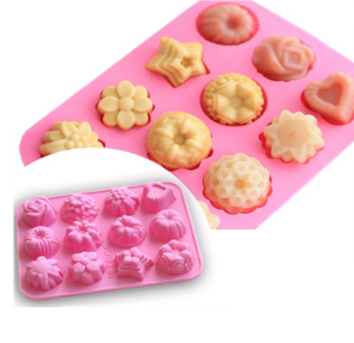 Silikónová forma na mydlo na voskové muffiny 12x mydlo Heart Star MF-102