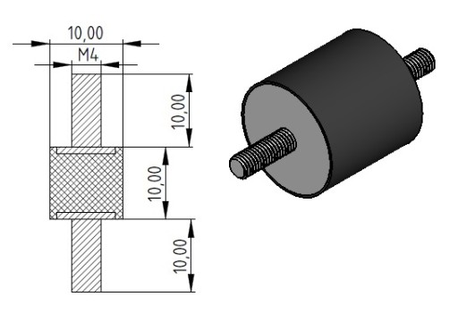 VIBROISOLATOR 10X10 M4 gumový vankúšový tlmič nárazov