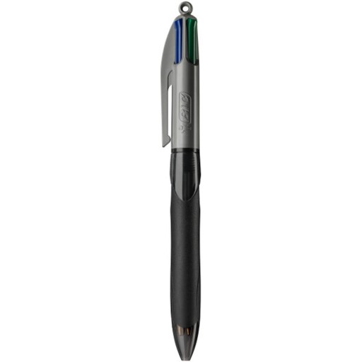 Zaťahovacie guľôčkové pero BIC 4 Colors Grip Pro, čierne puzdro, 4 farby