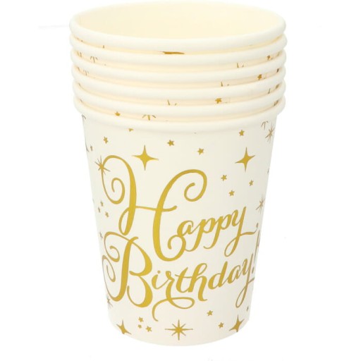 HAPPY BIRTHDAY ZLATÝ PAPIEROVÝ POHÁR 220ML 6KS