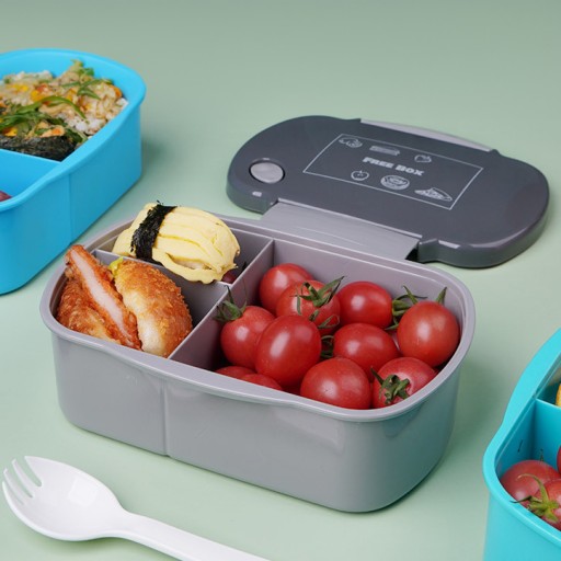 LUNCHBOX, šedá nádoba na chlebíčky, obed, škola, s 3 priehradkami