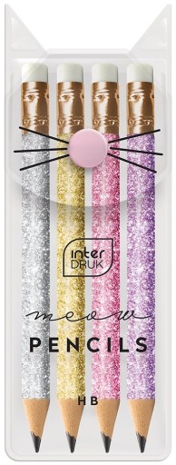 4x MINI ceruzka s gumou HB MINI GLITTER MEOW GLITTER