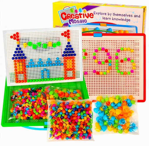 SADA KREATÍVNYCH PUZZLE KOLÍKOV HÚBA MONTESSORI 296 ELEMENTOV
