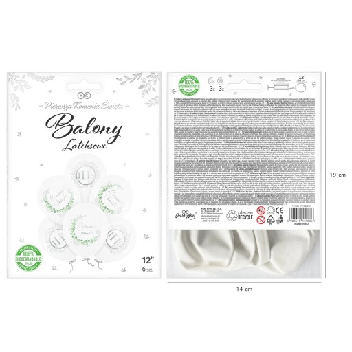 IHS balóniky na sväté prijímanie biele strieborné 30 cm, sada 6 ks