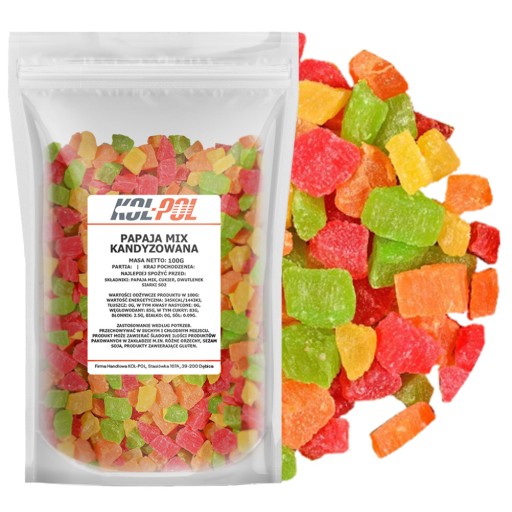 KANDIDOVANÁ PAPAYA KOCKA 100g Sušené farebné