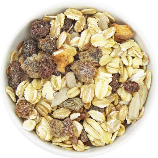 BIO OVOCNÉ MUSLI 250g POHODLNÉ STRÁNKOVÉ VRECKO OTVORENIE A ZATVORENIE 33% OVOCIE