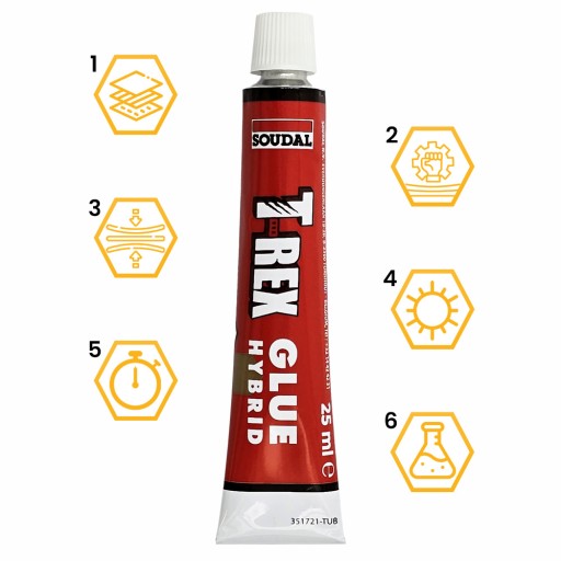 UNIVERZÁLNE HYBRIDNÉ LEPIDLO NA INŠTALÁCIU T-REX 25ml SILNO BIELY SOUDAL MAMUT