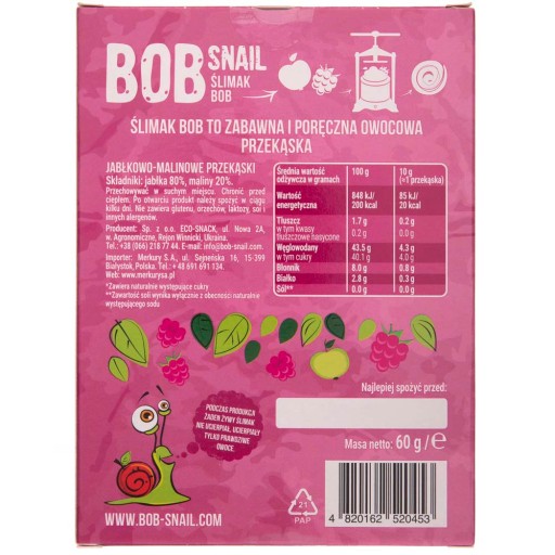 BOB SLIMÁK SLIMÁČ OVOCNÁ SNACK JABLKO MALINA