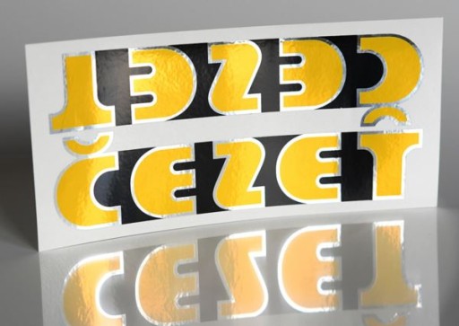 Zlaté chrómové nálepky na tank CEZET - pár CZ 350