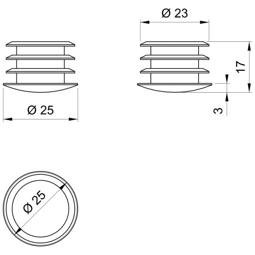 Plochá koncovka pre 25mm rúrku - chróm