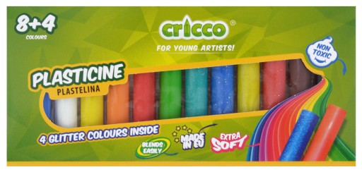CRICCO plastelína 12 farieb 8 REGULAR + 4 GLITRE