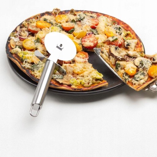 PIZZA KNIFE oceľový vrúbkovaný okrúhly nôž na krájanie pizze a koláčov