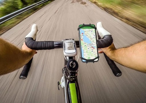 SILNÝ GUMOVÝ DRŽIAK NA BICYKEL PRE MOTOR SMARTFÓNU OTOČENIE 360° až o 6,5