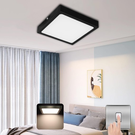 Štvorcový LED stropný panel na povrch, čierna 18W neblikajúca CCD lampa