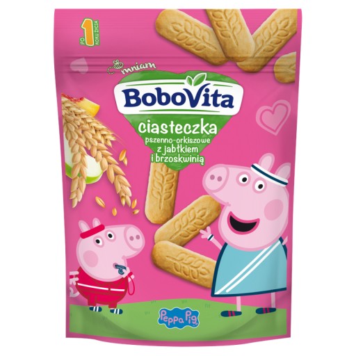 BoboVita Peppa Pig sušienky pšeničné a špaldové jablko broskyňa 150 g