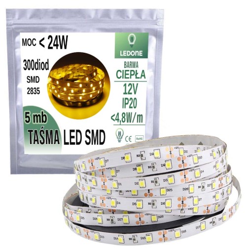 LED pásik 2835 300 IP20 5m teplá biela