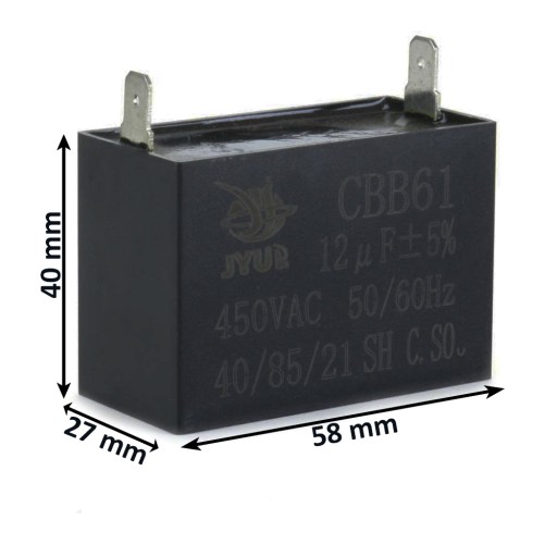 Štartovací kondenzátor pre elektromotor 12uF 450VAC 3-fázový CBB61