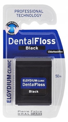 ELGYDIUM Clinic čierna zubná niť s chlórhexidínom 50 m