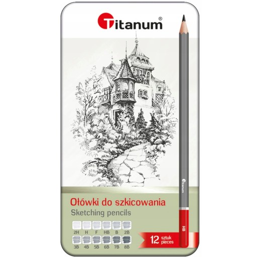 SADA 12 ks ŠKOLSKEJ CERUZKY NA SKICOVANIE v kovovej krabičke TITANUM