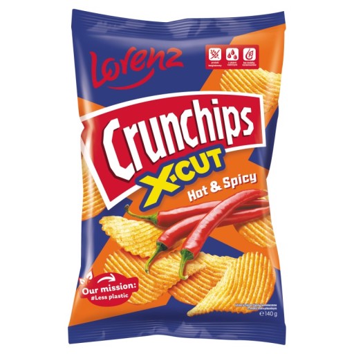 Crunchips X-Cut Zemiakové lupienky s pálivou a pikantnou príchuťou 140 g