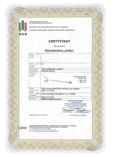 HÁKOVÝ šnek M8 x 210 S CERTIFIKÁTOM
