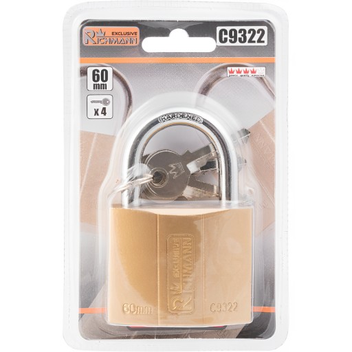 ZLATÝ ZÁMOK VISIACI ZÁMEK PREMIUM 60MM + 4 KĽÚČE RICHMANN C9322