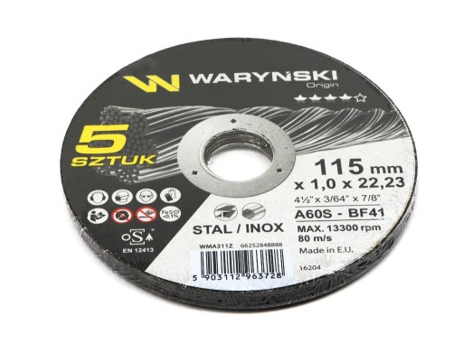 Kovový rezací kotúč 115 x 1,0 x 22,23 mm Waryński (predáva sa v balení po 5 ks)