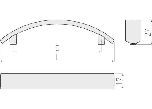 Nábytková úchytka UZ-14, C=128 mm, L=184 mm, ZnAl, chróm, GTV