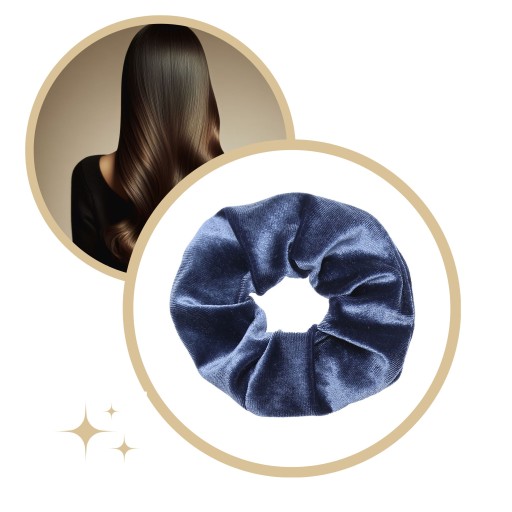 VELÚROVÁ gumička do vlasov, modrá, VEĽKÁ, XXL, módna scrunchies, KOMFORTNÁ