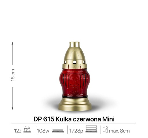 Sklenená guľová sviečka 16 cm červená DP615 s vložkou