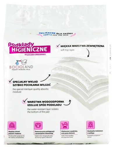Hygienické vložky 40x60 BOCIOLAND savé jednorazové podložky x10 BOC0150