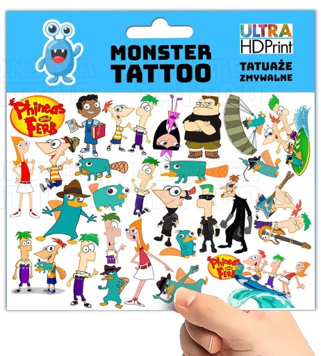 UMÝVAJÚCE DOČASNÉ TETOVANIE PRE DETI PHINEAS A FERB ORIGINÁLNE DIZAJNY