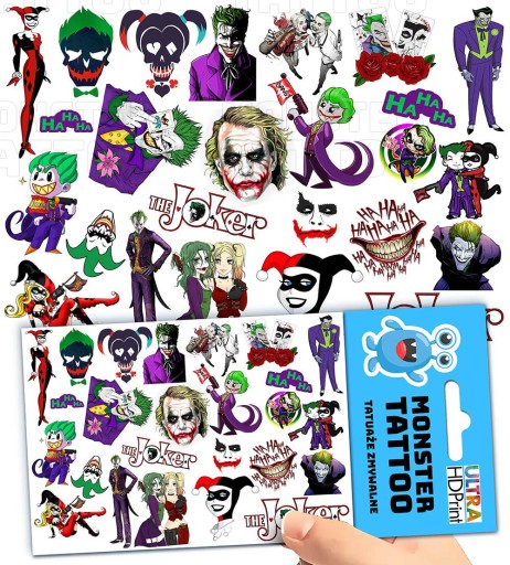 UMÝVAJÚCE DOČASNÉ TETOVANIE PRE DETI DETSKÝ JOKER ORIGINÁLNE DIZAJNY