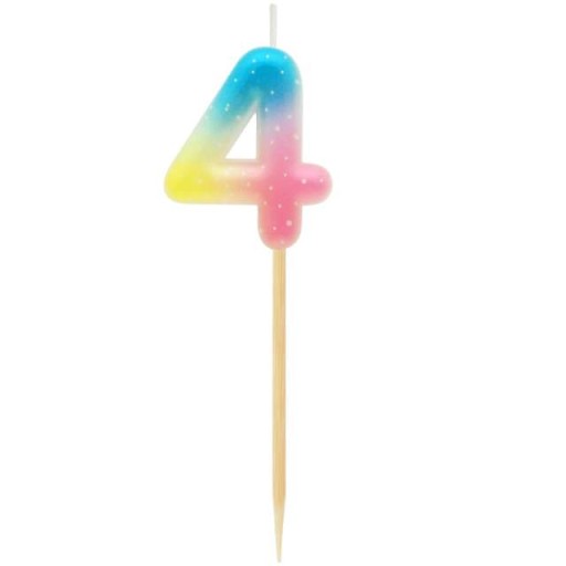 Dúhová SVIEČKA ČÍSLO 4 PIKER narodeniny PASTEL