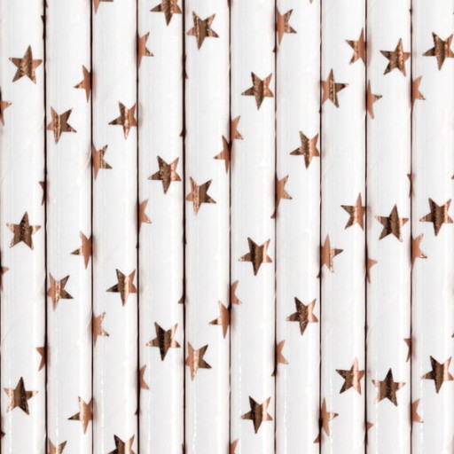 Slamky na pitie Nápoje Rose Gold Stars Birthday Party 10ks