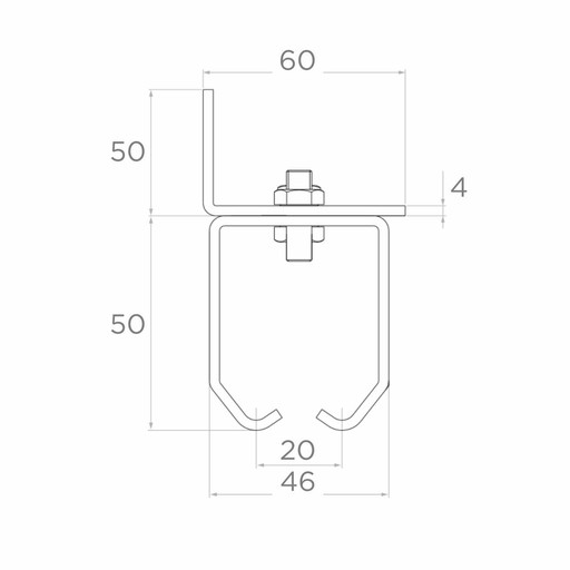 Vešiak na koľajnicu posuvnej brány 35x32 mm, bočná montáž, nastaviteľný