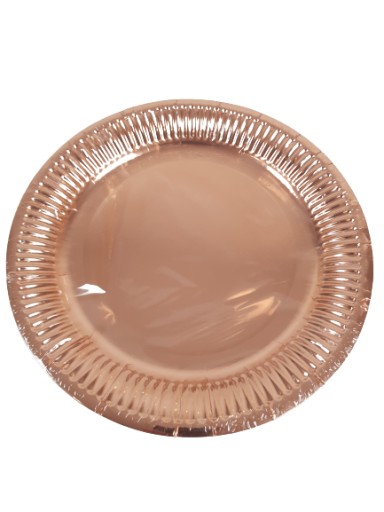 Zlaté ružové papierové taniere, malé, 18 cm
