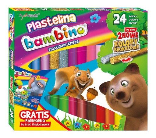 BAMBINO PLASTELINA 24 FARIEB 2 GLITRE + podložka