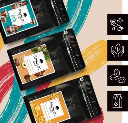 Ochutené kávové zrná PISTÁCIE 200g 100% Arabica čerstvo pražená Baumgart