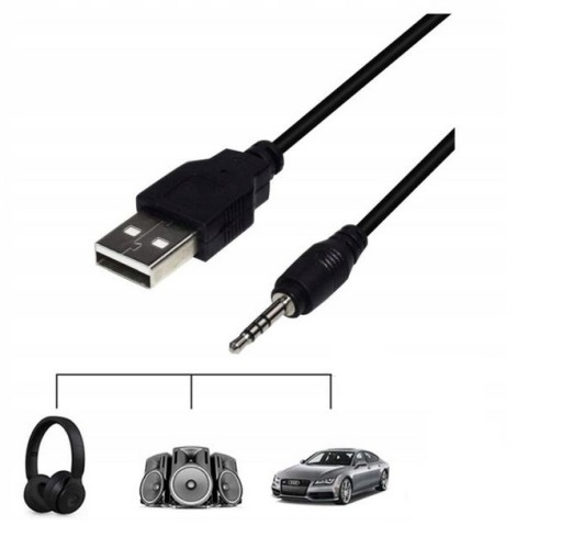 USB KÁBEL AUX NABÍJAČKA USB-A DO KONEKTORA 3,5MM 100CM
