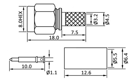 Zástrčka SMA 50Ohm nalisovaná na kábel RG-58