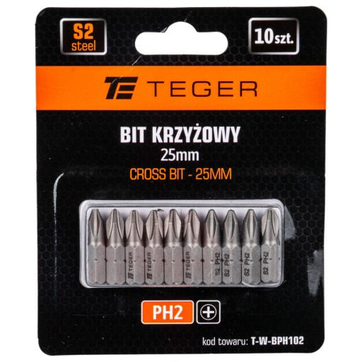 Krížové bity Philips PH2 25mm, sada 10 ks. Teger