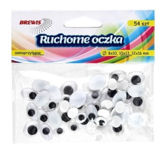 Pohyblivé samolepiace oči, mix veľkostí, 54 ks. Brewis