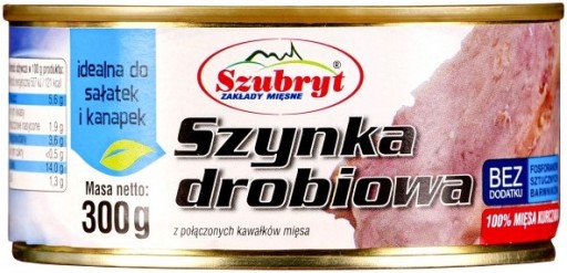 Hydinová šunka 300 g, konzerva Szubryt 80% zo stehna