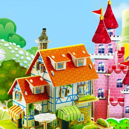 CARDBOARD HOUSE CASTLE AUTO 3D PUZZLE Z PAPIERA NA ZOSTAVENIE