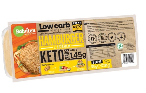 KETO Hamburgerové žemle so sezamovými semienkami 2x85g. 1,45 g sacharidov s nízkym obsahom sacharidov