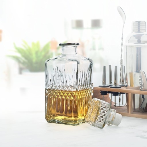 Elegantná SKLENENÁ FĽAŠA NA VÍNO KARAFA NA WHISKY na pitie vody S KORKOM