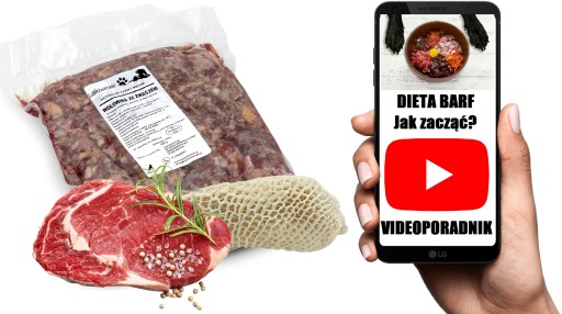 Surové mrazené mäso pre psov, mokré hovädzie a bachorový proteín BARF 1kg
